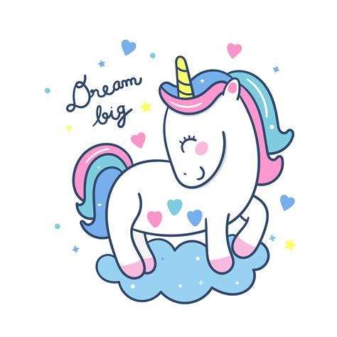 Cute Unicorn Cartoon Stand On Cloud Pony Cartoon Pastel Color Dream Big