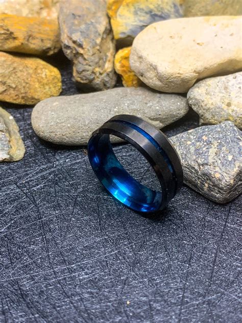 Mens Ring Stainless Steel 8mm Band Avail In Black Andblue Or Etsy