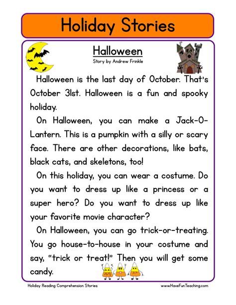 Reading Comprehension Worksheet Halloween