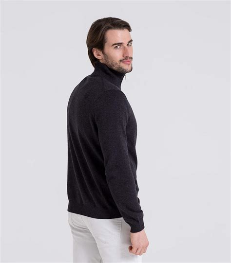 Charcoal Mens Cashmere And Cotton Zip Neck Jumper Woolovers Au