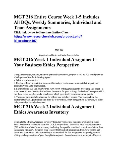 Mgt 216 Complete Class Week 1 5 Includes All Dqs Weekly Summaries