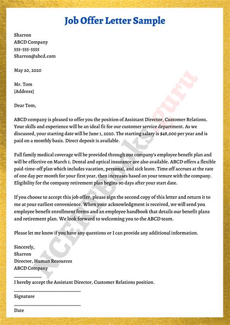 Free Job Offer Letter Format Samples How To Write A Job Offer Letter Gambaran