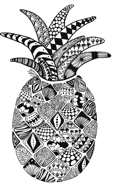 Pineapple Zentangle Svg Download Black And White Hand Drawn Etsy
