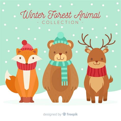 Free Vector Cute Winter Animals Background