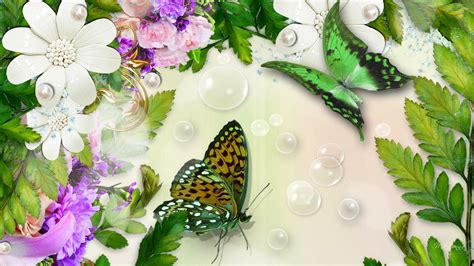 Download Leaf Bubble Butterfly Artistic Flower Hd Wallpaper By Madonna