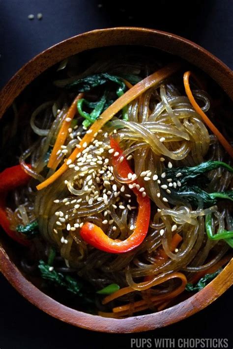 Japchae Stir Fried Korean Glass Noodles Recipe Glass Noodles
