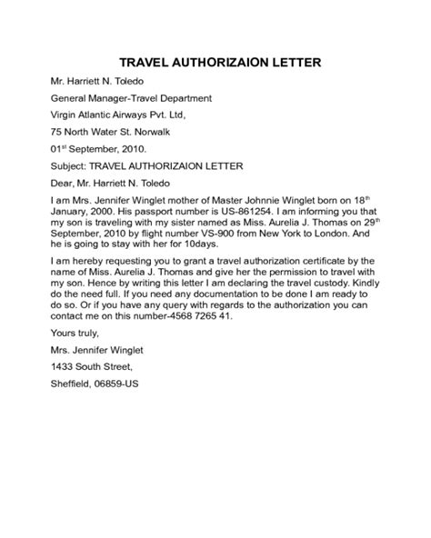 Travel Authorization Letter Sample Edit Fill Sign Online Handypdf