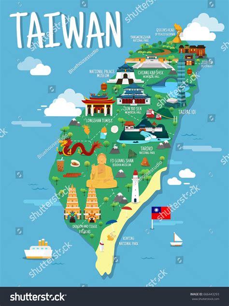 Taiwan Map With Colorfaul Landmarks Illustration Design Taiwan Map