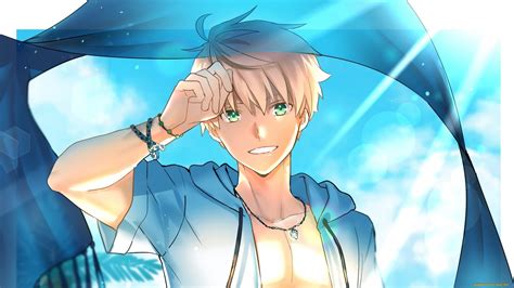 Wallpaper Handsome Anime Boy Blue Hair Latest Anime Iphone Hd