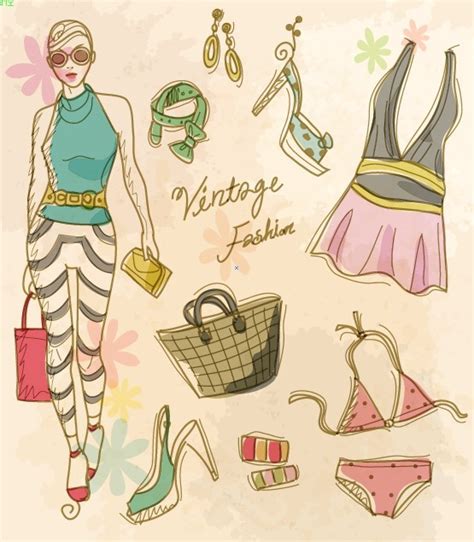 Free Vector Vintage Illustration Of Fashion Girl And Womens