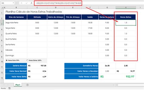 Planilha em Excel para Cálculo de Horas Extras Grátis Excel Smart