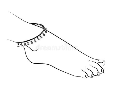 Beautiful Woman Bare Feet Line Drawing With Anklet Isolated On White Background Vector Stock