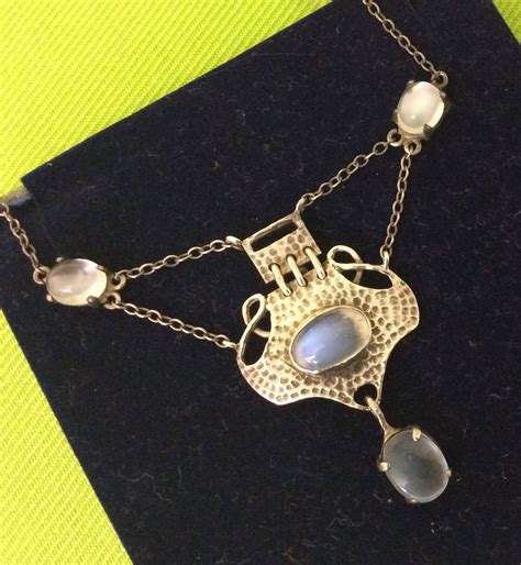 Murrle Bennett And Co Art Nouveau Hammered Silver Moonstone Necklace In