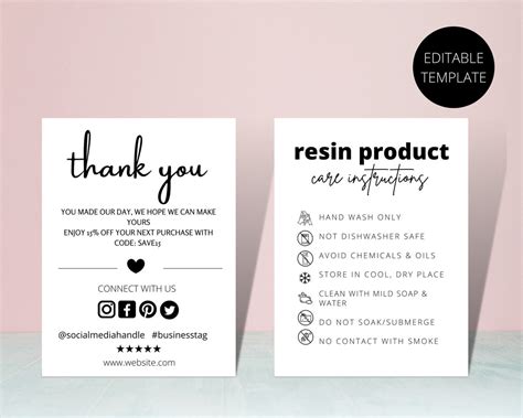 Editable Resin Product Care Instructions Resin Care Template Etsy