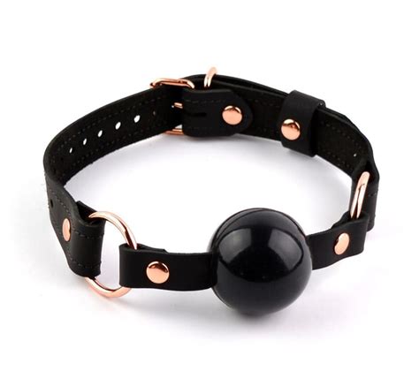 Black Leather Bdsm Ball Gag With Rose Gold Hardware Handcrafted Premium Bondage Sub Restraint