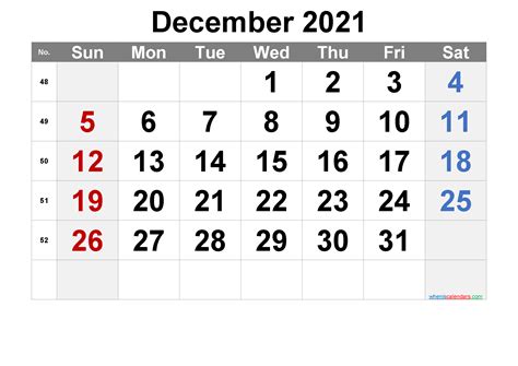 Printable December 2021 Calendar 6 Templates