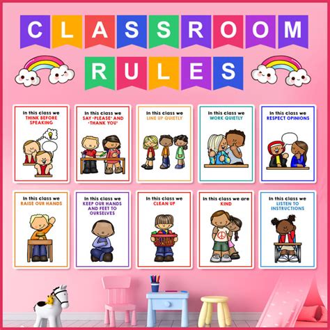 10pcs classroom rules english flash cards laminated a4 poster big card wall decoration classroom