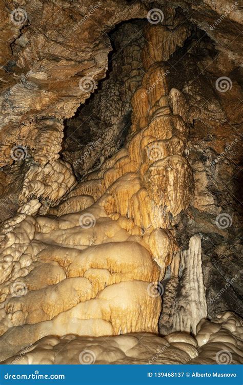 Cave With Stalactites And Stalagmites Tuscany Italy Stock Image