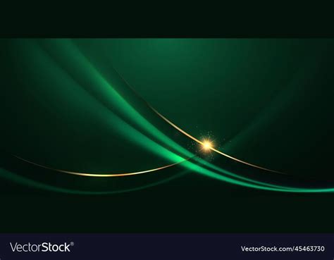Abstract 3d Gold Curved Green Ribbon On Dark Vector Image On