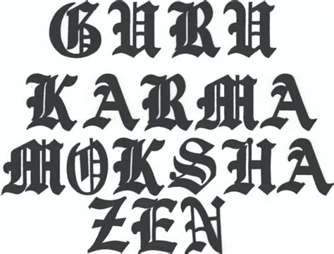 3and Black Old English Alphabet Letters Guru Karma Zen Moksha Embroidered