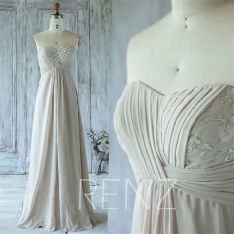 2016 Creambeige Bridesmaid Dress With Lace Strapless Weding Dress