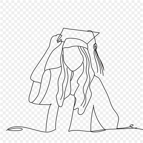 Abstract Line Art Drawing Graduates Girl Touch Her Graduation Hat Hat