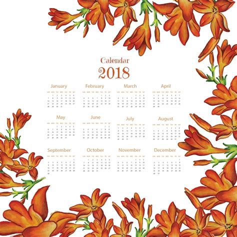 Free Vector Watercolor Floral Calendar