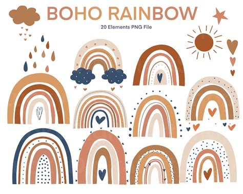 Boho Rainbow Clipart Neutral Rainbow Png Baby Shower Etsy