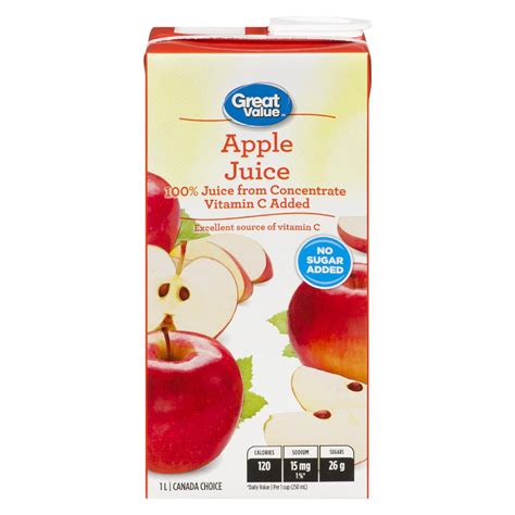 Great Value 100 Pure Apple Juice From Concentrate 1l Walmart Canada