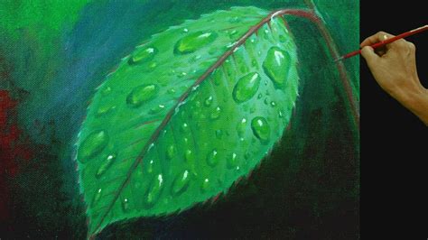 How To Paint Realistic Water Droplets On Rose Leaf In Acrylic Youtube
