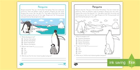But one is based solely on what the passages says. Kindergarten Penguins Reading Passage Comprehension Activity