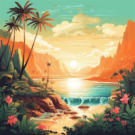 Premium Ai Image Beautiful Summer Landscape With Palm Trees And Sea