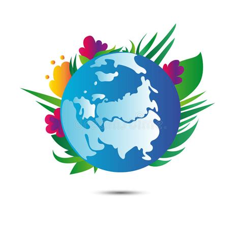 Earth Planet With Flowers On White Background Earth Day Vector Stock