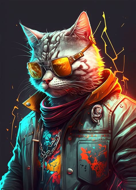 Cyberpunk Nice Cat Poster By Luong Phat Displate