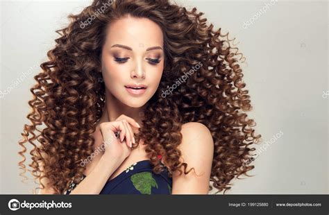 Beautiful Model Girl Long Curly Hair Care Products Hair Coloring Stock
