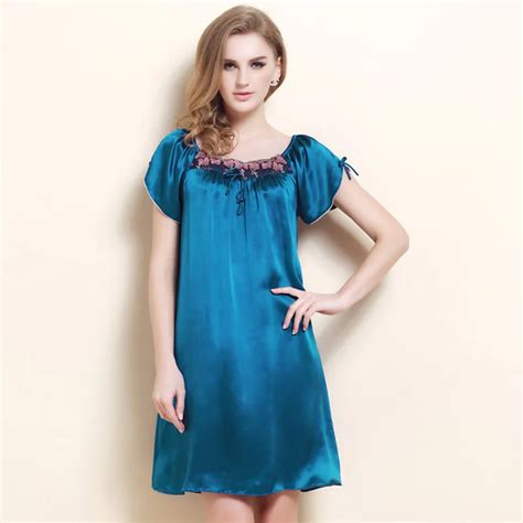 Sexy Pure Silk Nighty Brand 100 Mulberry Silk Short Sleeve Nightgowns Mlxl Free Shippingpure