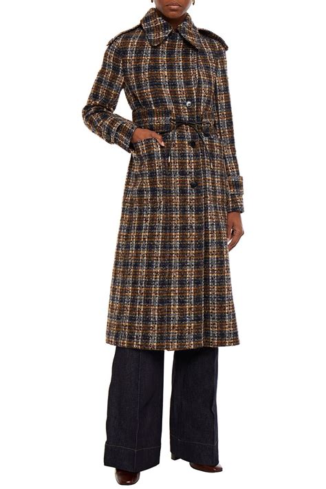 Victoria Beckham Double Breasted Checked Bouclé Tweed Trench Coat The Outnet