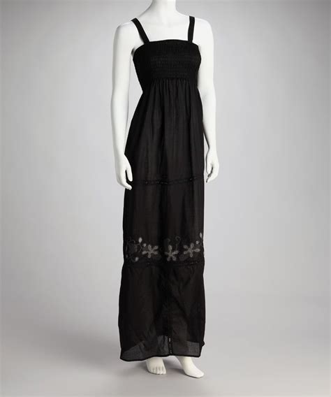 Perfect For Summer Black Shirred Embroidered Maxi Dress Zulily