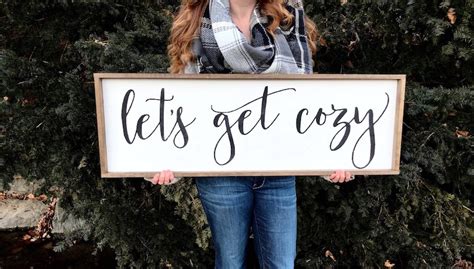 Lets Get Cozy Sign Framed Wood Sign Rustic Wall Decor Etsy