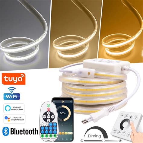 Cob Led Strip Lights V Eu Plug Leds M Dimmable Remote Bluetooth