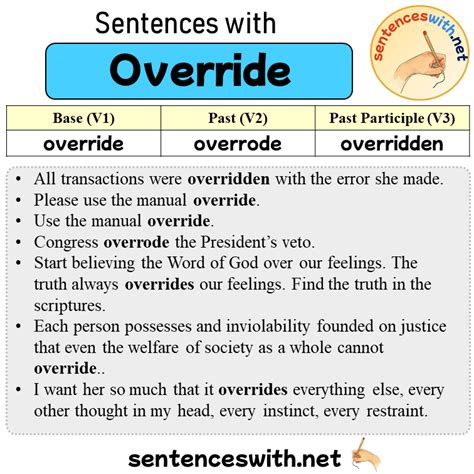 Sentences With Override Past And Past Participle Form Of Override V1