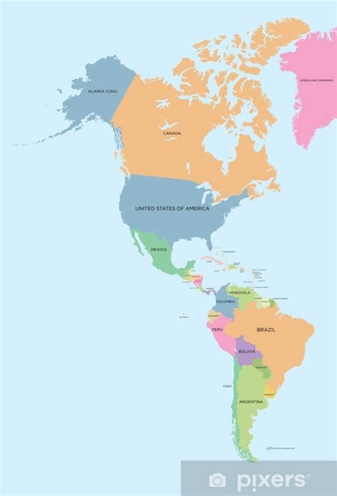 Zas Ona Prysznicowa Kolorowa Mapa Polityczna Ameryki P Nocnej I