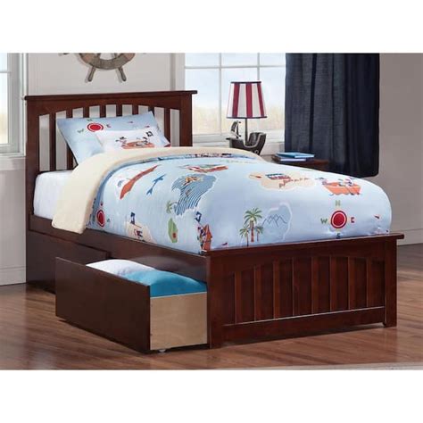 Afi Mission Walnut Twin Solid Wood Storage Platform Bed With Matching Foot Board With Bed
