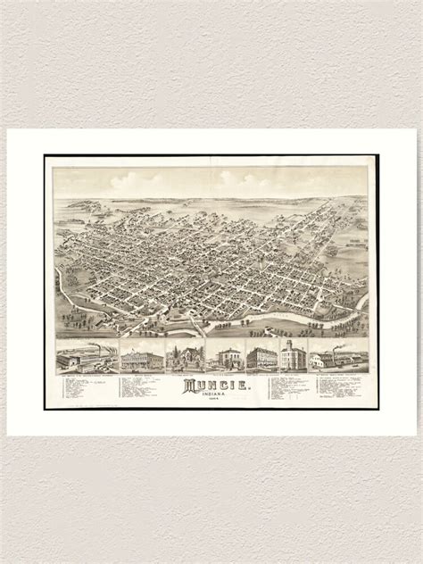 Vintage Pictorial Map Of Muncie Indiana 1884 Art Print By