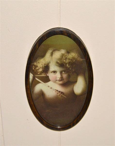Tinted Cupid Awake Picture Tin Oval Frame Photo Print Vintage Etsy
