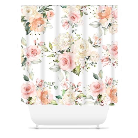 Floral Shower Curtainblush Pink Peach Coral Watercolor Etsy