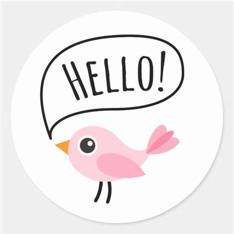 Cute Pink Bird Saying Hello Cartoon Classic Round Sticker Zazzle