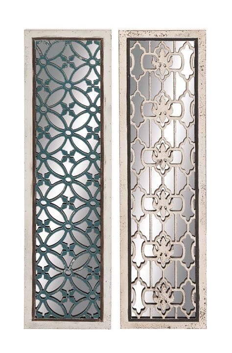 Decmode White Wood Intricately Carved Geometric Wall Decor With Mirror