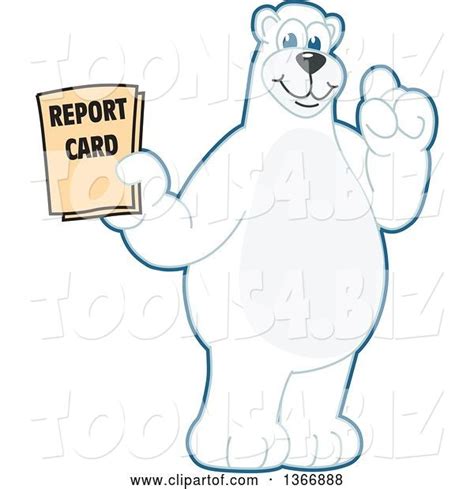 Vector Illustration Of A Cartoon Polar Bear School Mascot Holding A