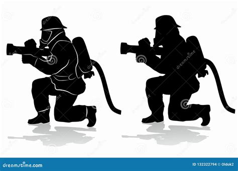 Silhouette Of A Fireman Vector Draw 132322794